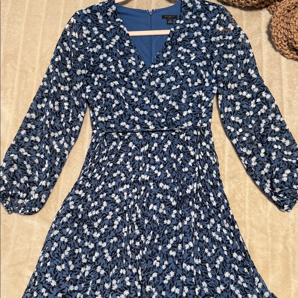 Ann Taylor Blue Floral Long Sleeve Dress